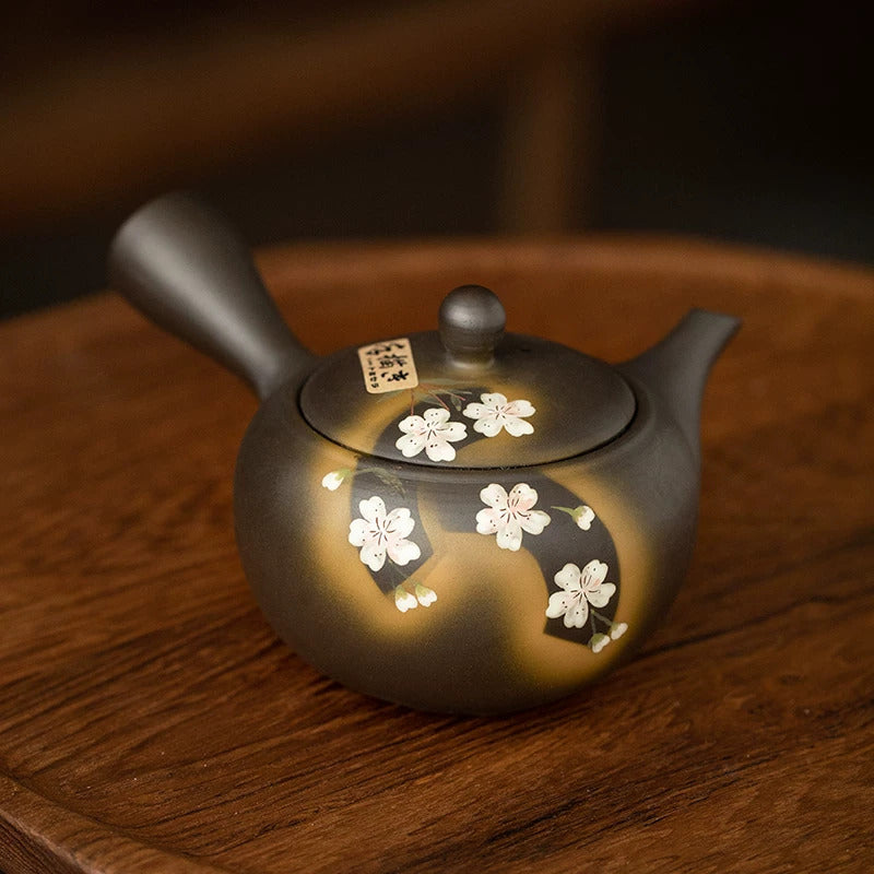 Japanese Sakura Black Clay Kyusu Teapot Collection