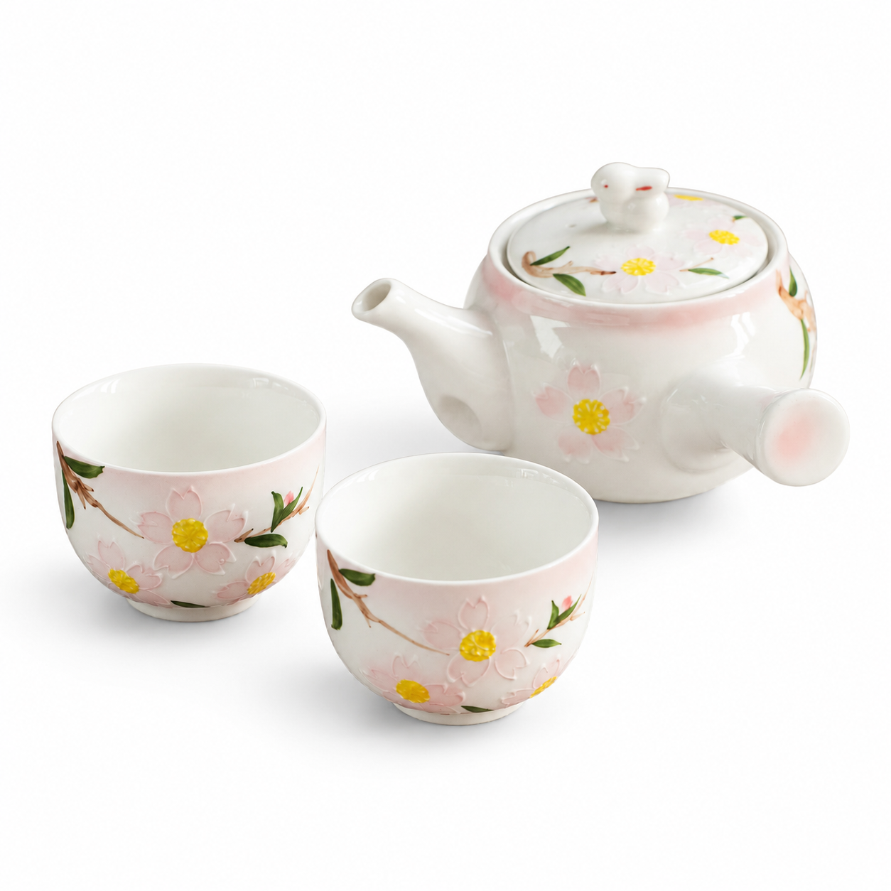 Japanese Rabbit Cherry Blossom Ceramic Kyusu Tea Set
