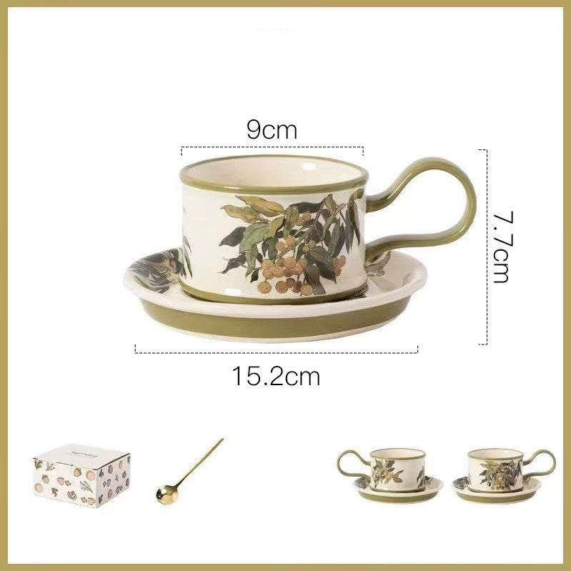 Japanese-Inspired Vintage Floral Ceramic Mug Set