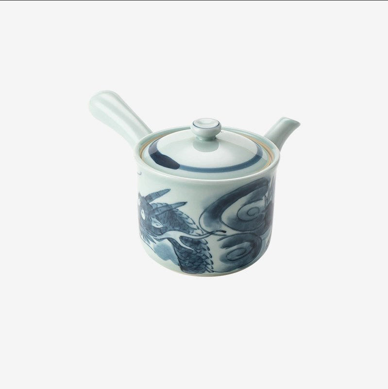 Longyao Blue Floral Side-Handle Ceramic Tea Set