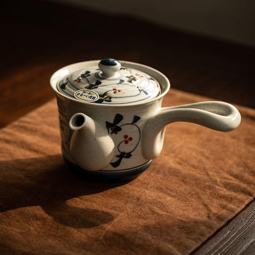 Ancient Glaze Floral Side-Handle Ceramic Tea Set
