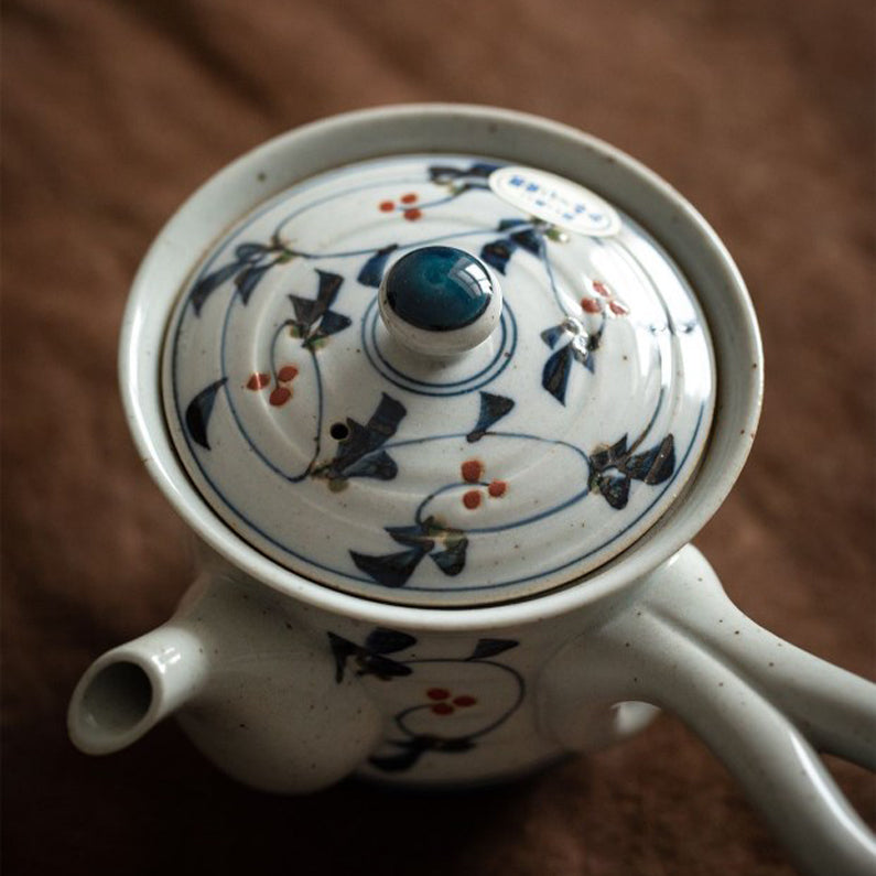 Ancient Glaze Floral Side-Handle Ceramic Tea Set