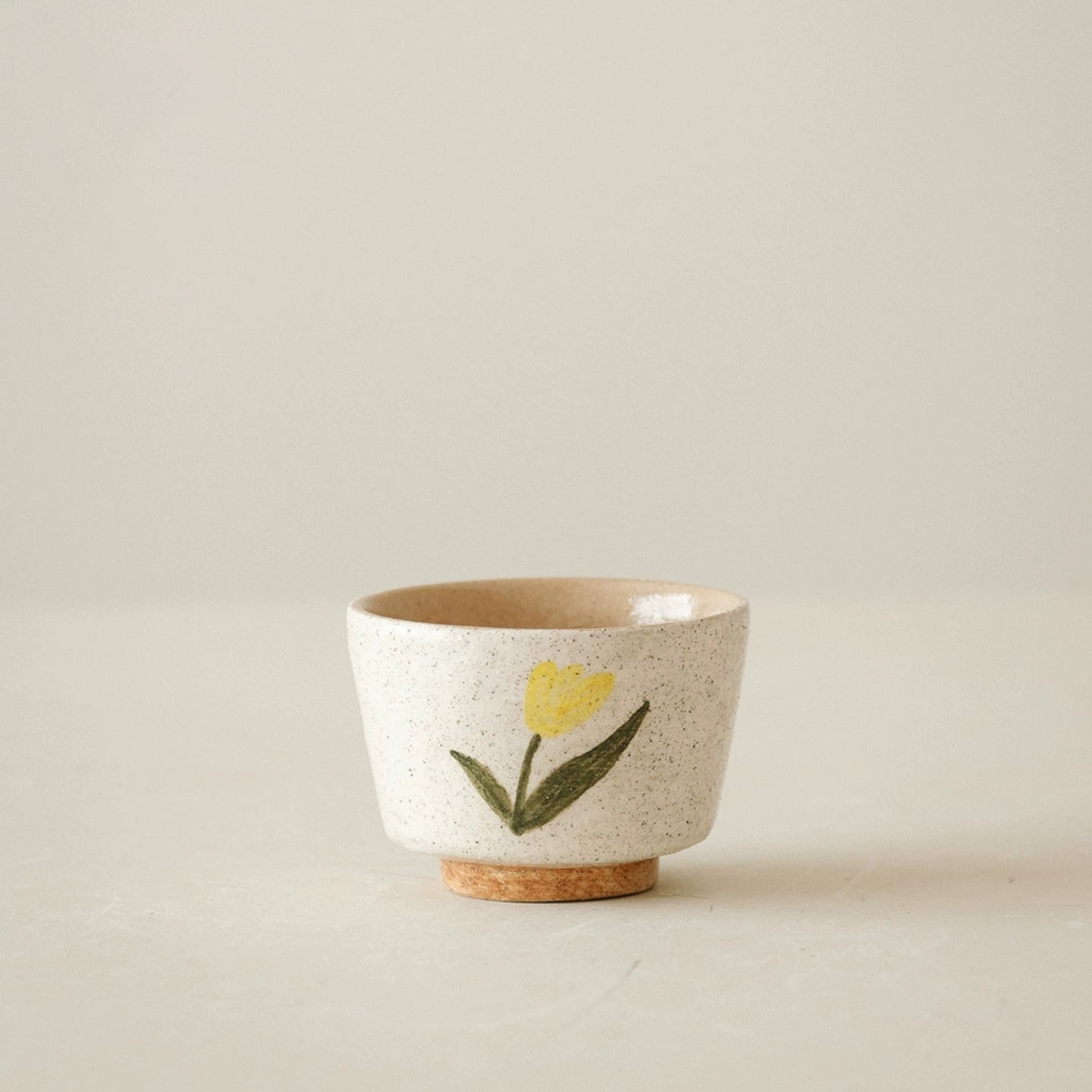 Hand-Painted Botanical Pink-Slip Ceramic Tea Cup