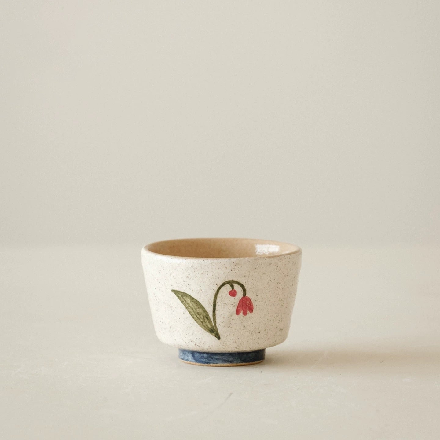 Hand-Painted Botanical Pink-Slip Ceramic Tea Cup