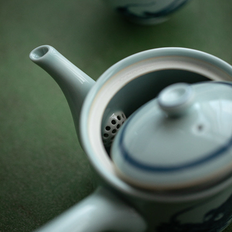 Longyao Blue Floral Side-Handle Ceramic Tea Set