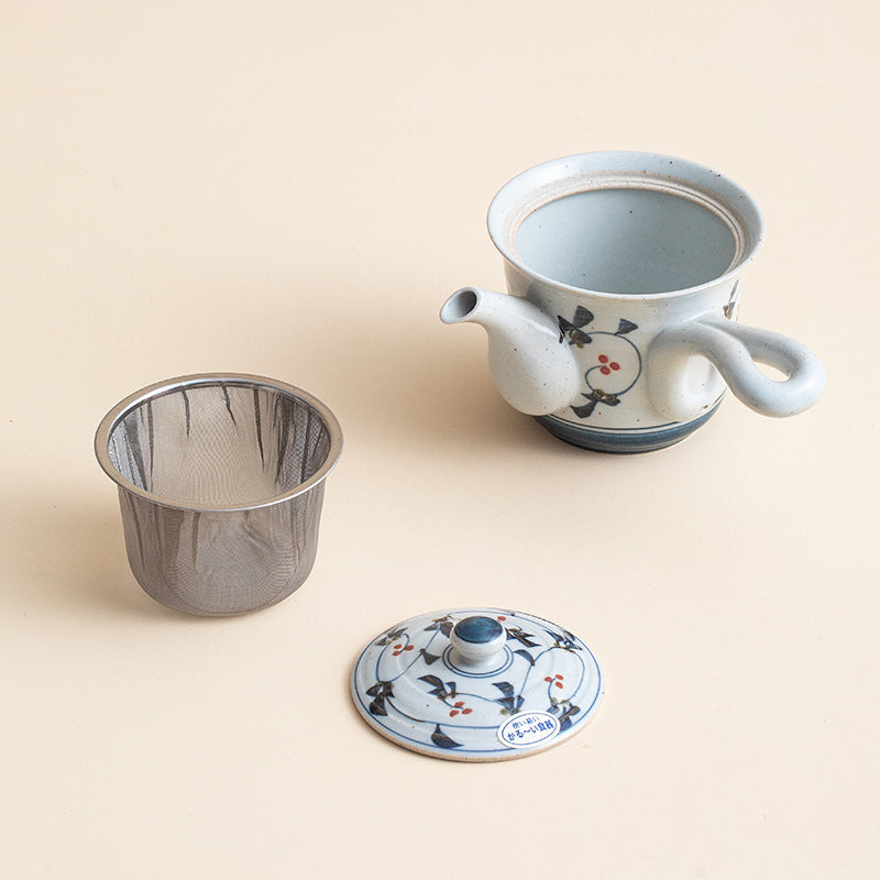 Ancient Glaze Floral Side-Handle Ceramic Tea Set
