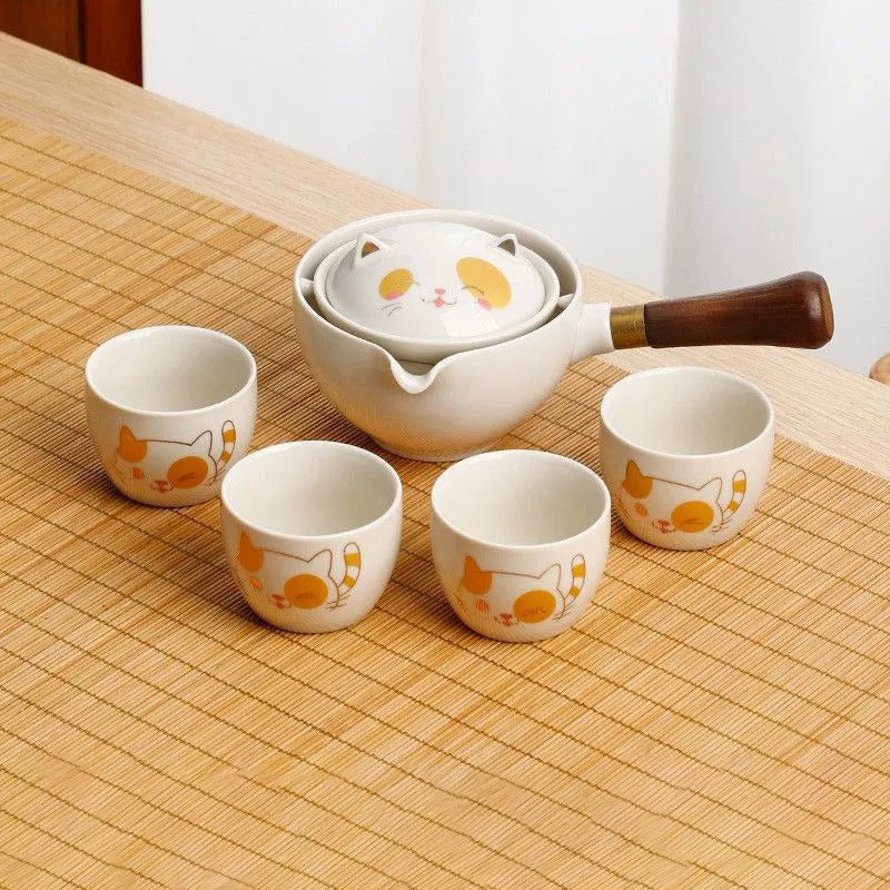 Maneki Neko Lucky Cat Rotating Gongfu Tea Set