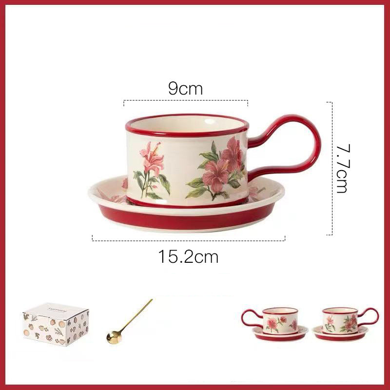 Japanese-Inspired Vintage Floral Ceramic Mug Set