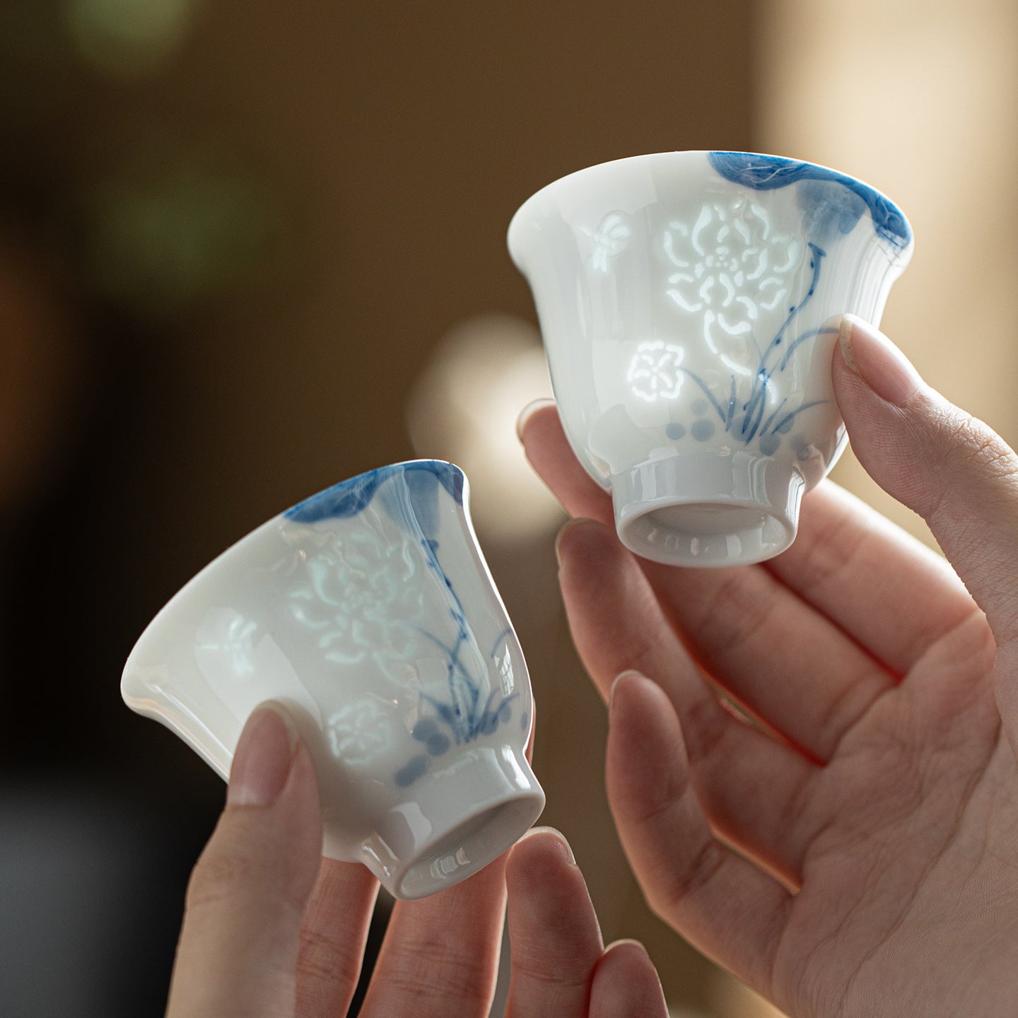 Jingdezhen Blue & White Linglong Gongfu Tea Cups