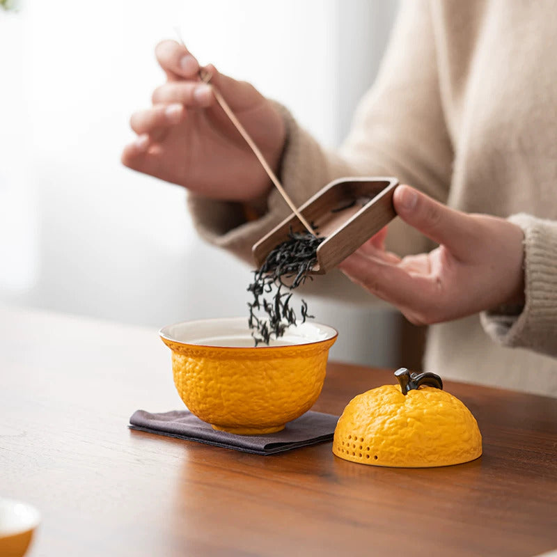Chinese Tangerine Coarse Pottery Gongfu Teapot