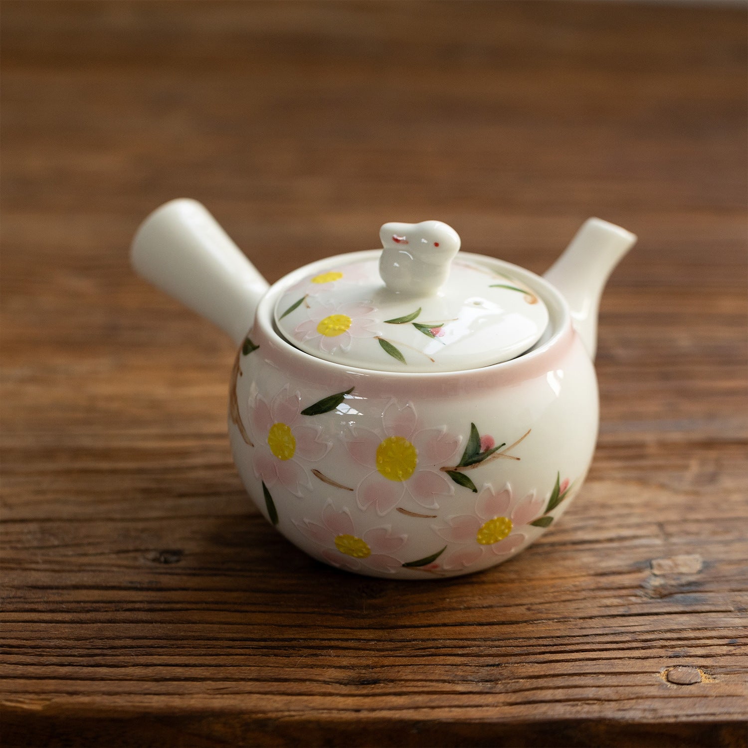Japanese Rabbit Cherry Blossom Ceramic Kyusu Tea Set