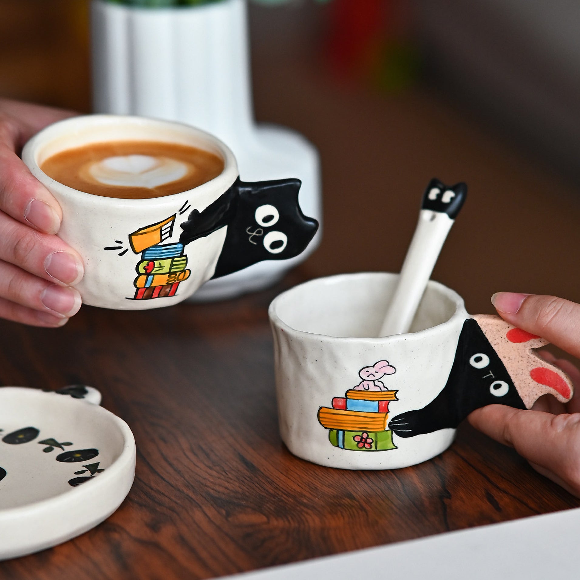 Accompany Me Handcrafted Cat & Rabbit Ceramic Cup Collection