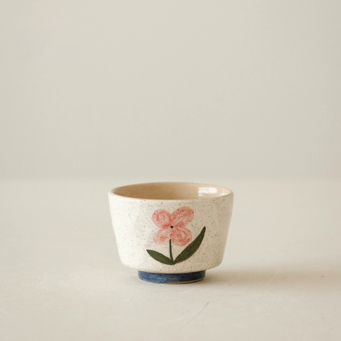 Hand-Painted Botanical Pink-Slip Ceramic Tea Cup
