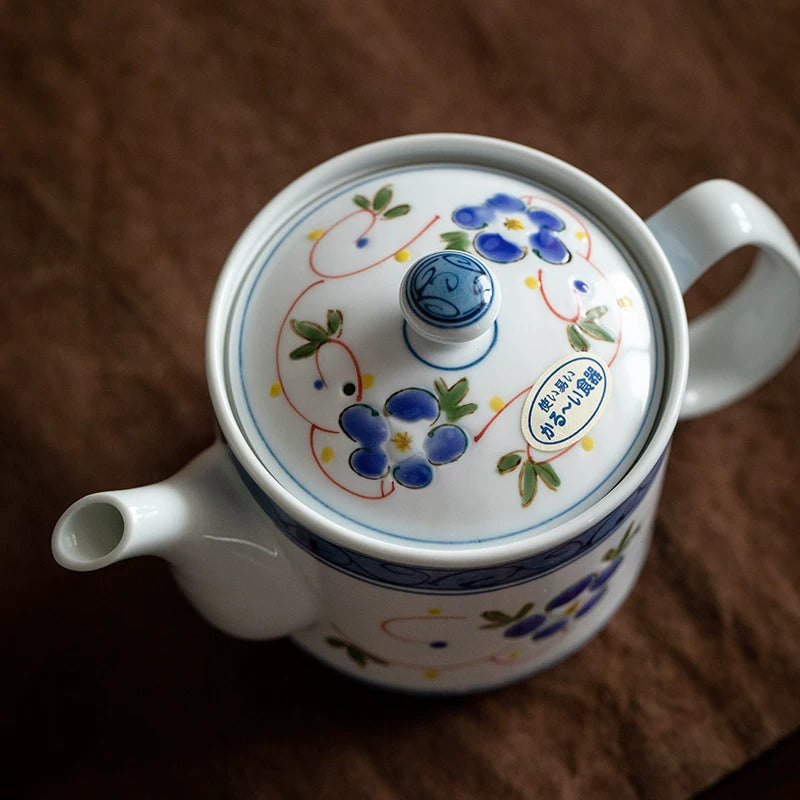 Japanese Hasami Ware Hand-Painted Floral Porcelain Teapot