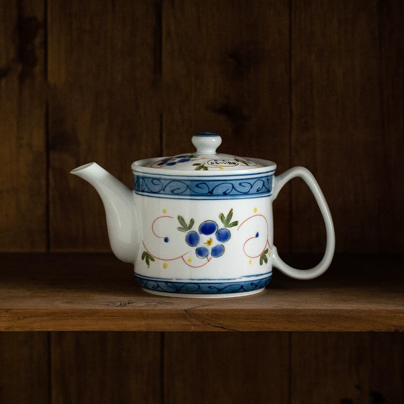 Japanese Hasami Ware Hand-Painted Floral Porcelain Teapot