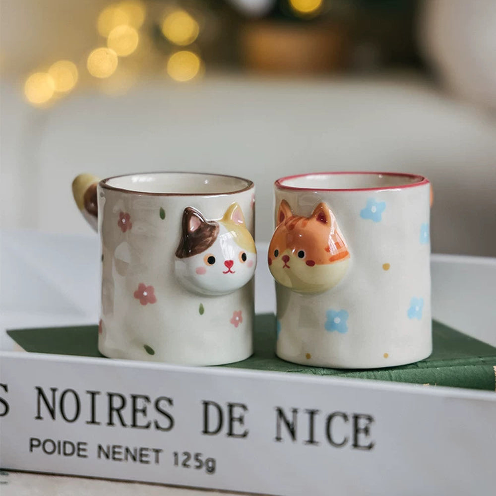 Handcrafted Ceramic Cat Mug with 3D Tail Handle