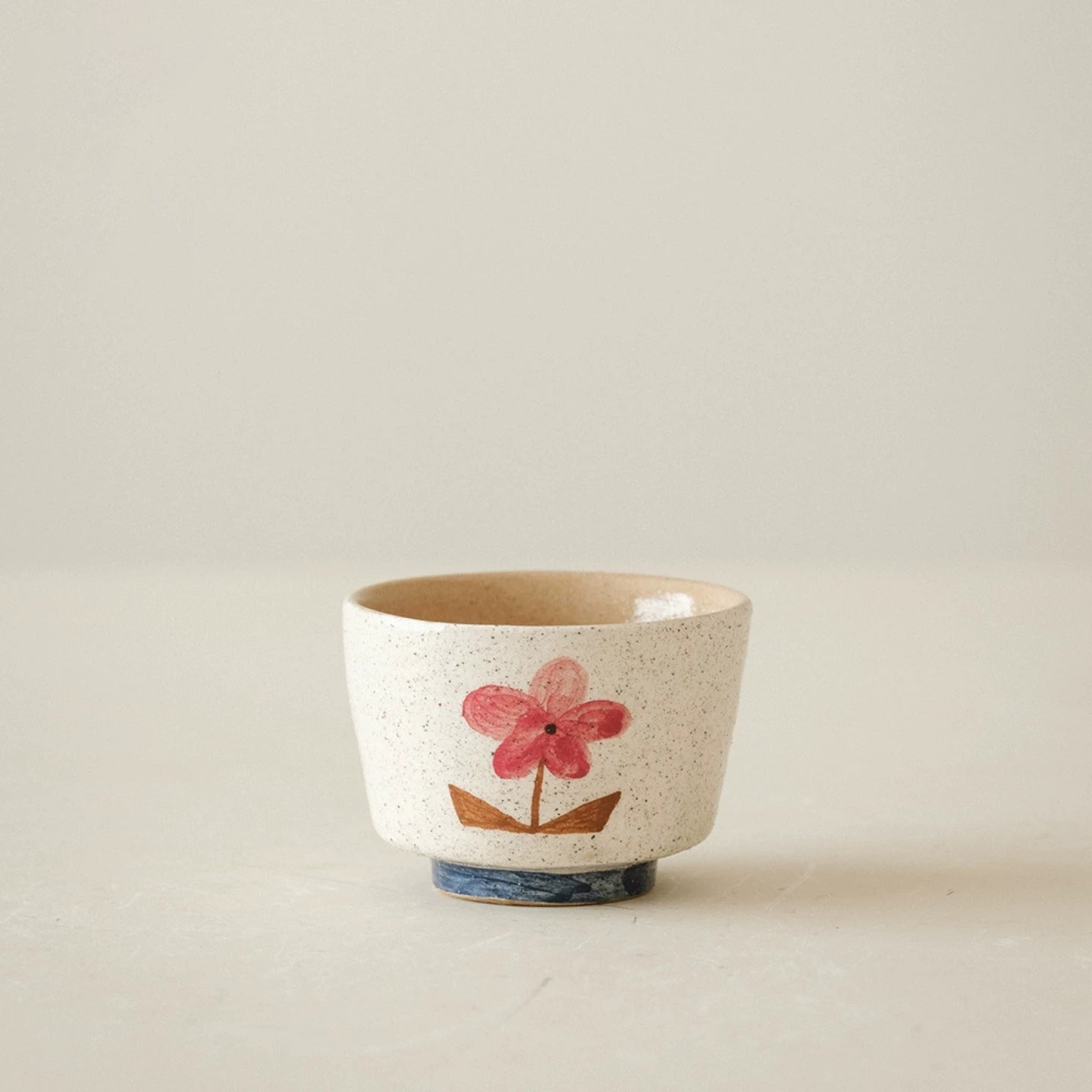 Hand-Painted Botanical Pink-Slip Ceramic Tea Cup
