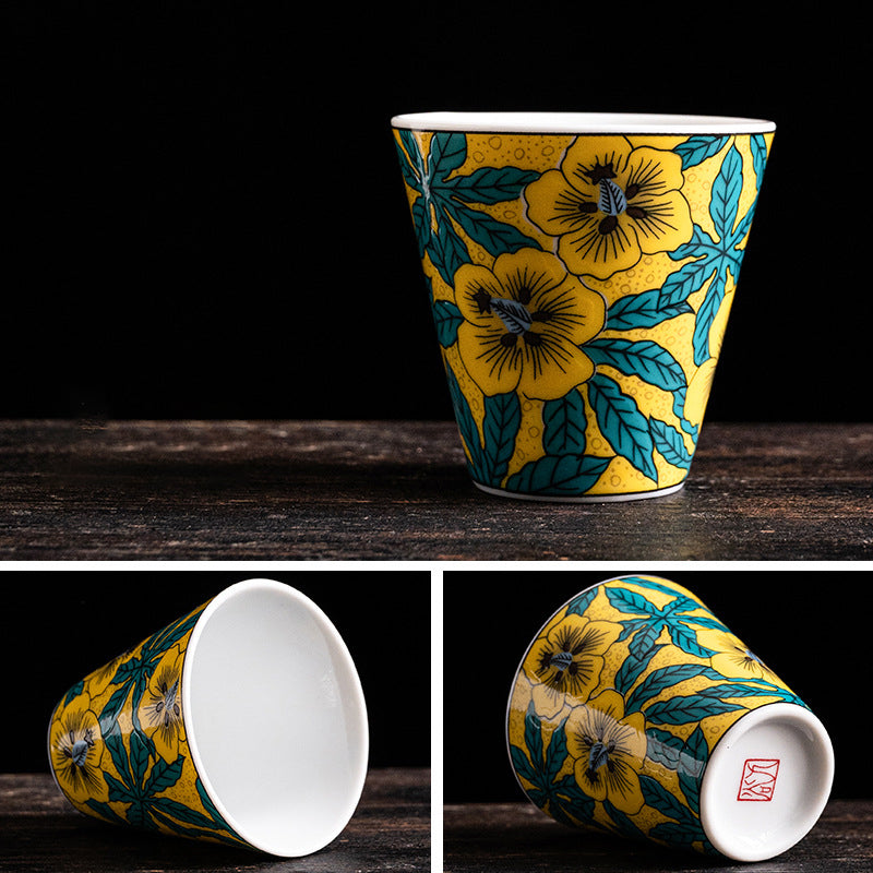Hand-Painted Japanese Kutani-Yaki Porcelain Tea & Sake Cup
