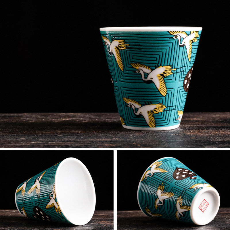 Hand-Painted Japanese Kutani-Yaki Porcelain Tea & Sake Cup