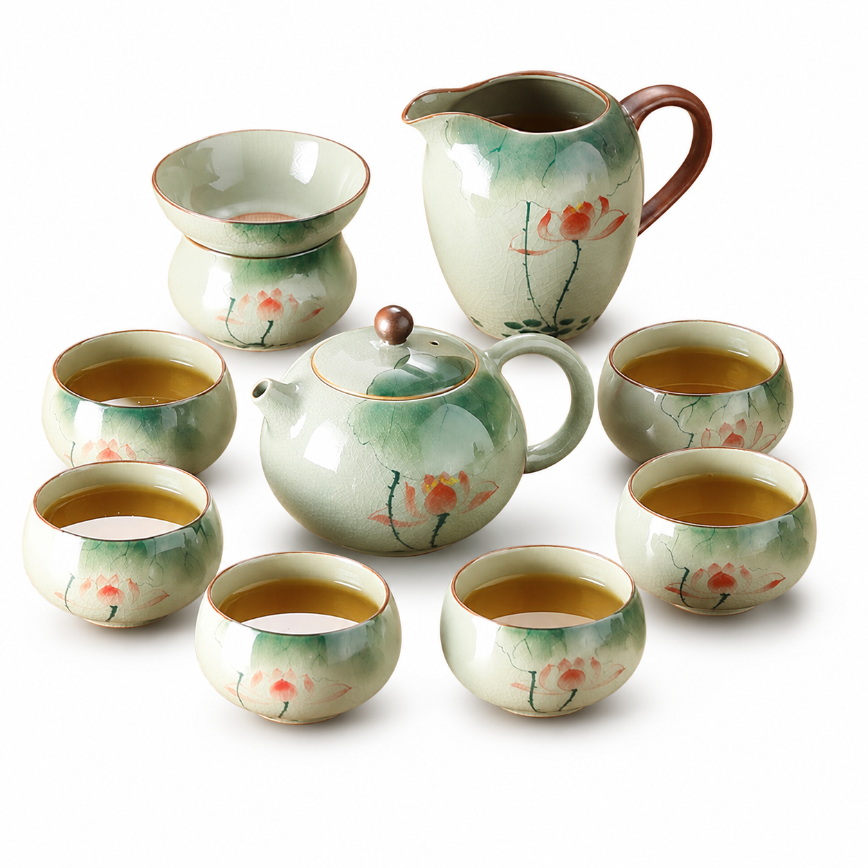 Hand-Painted-Style Lotus Gongfu Tea Set