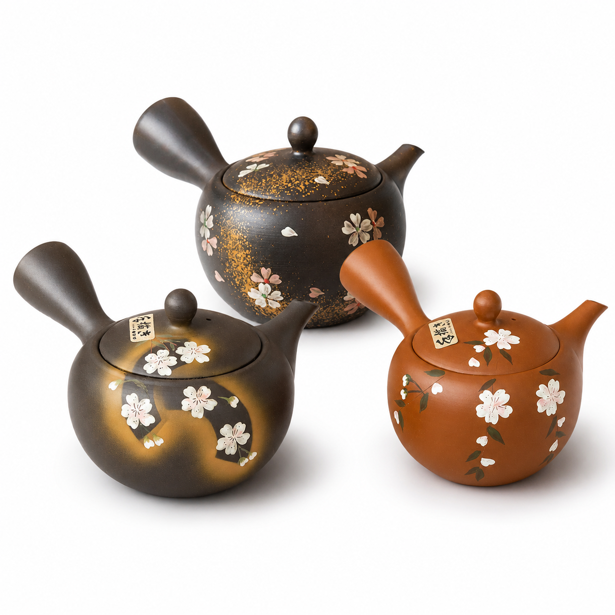 Japanese Sakura Black Clay Kyusu Teapot Collection